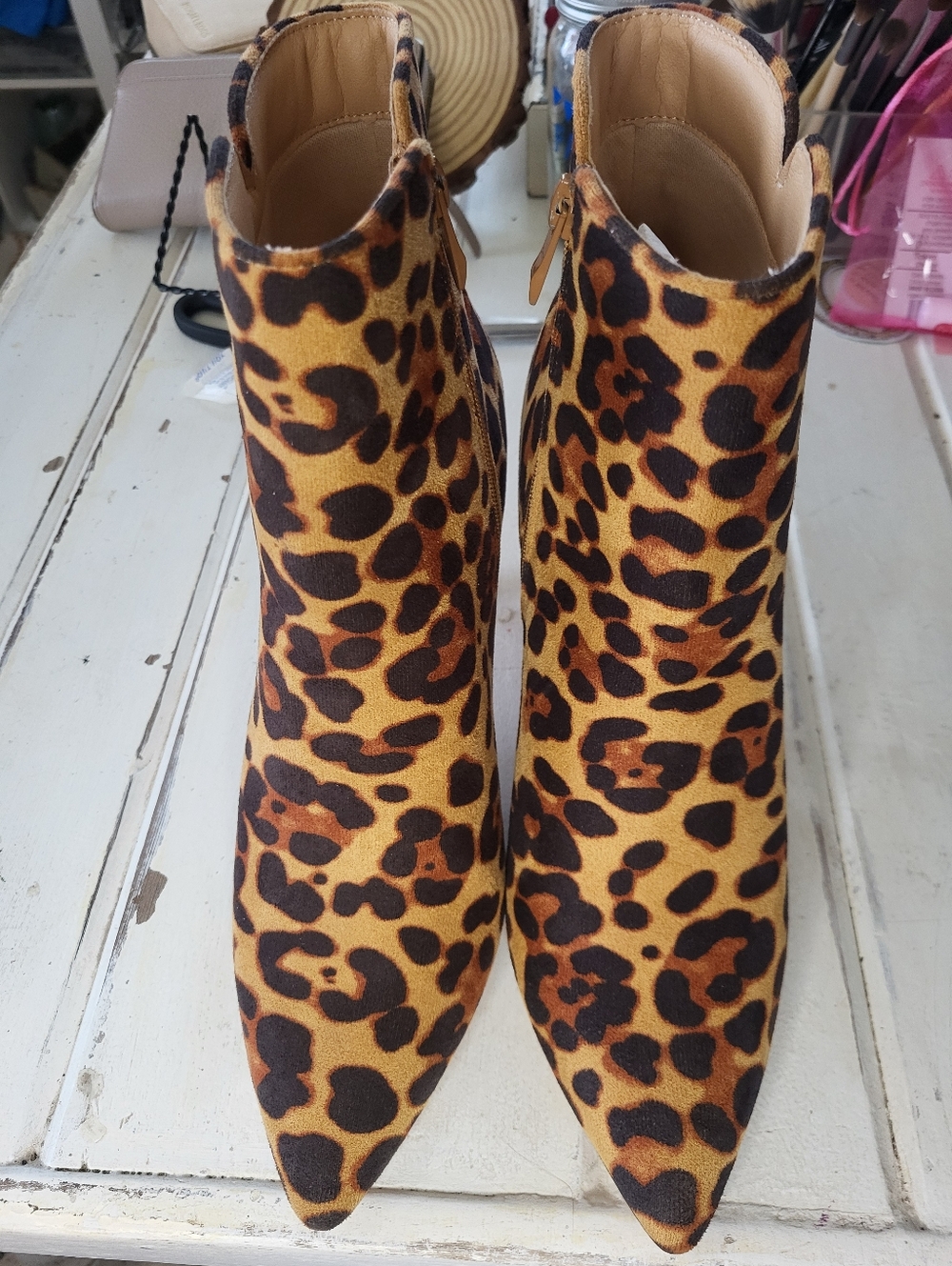 Coutgo Leopard Print Women's Kitten Heel Pointed Toe Booties- 9.5 - Picture 15 of 16